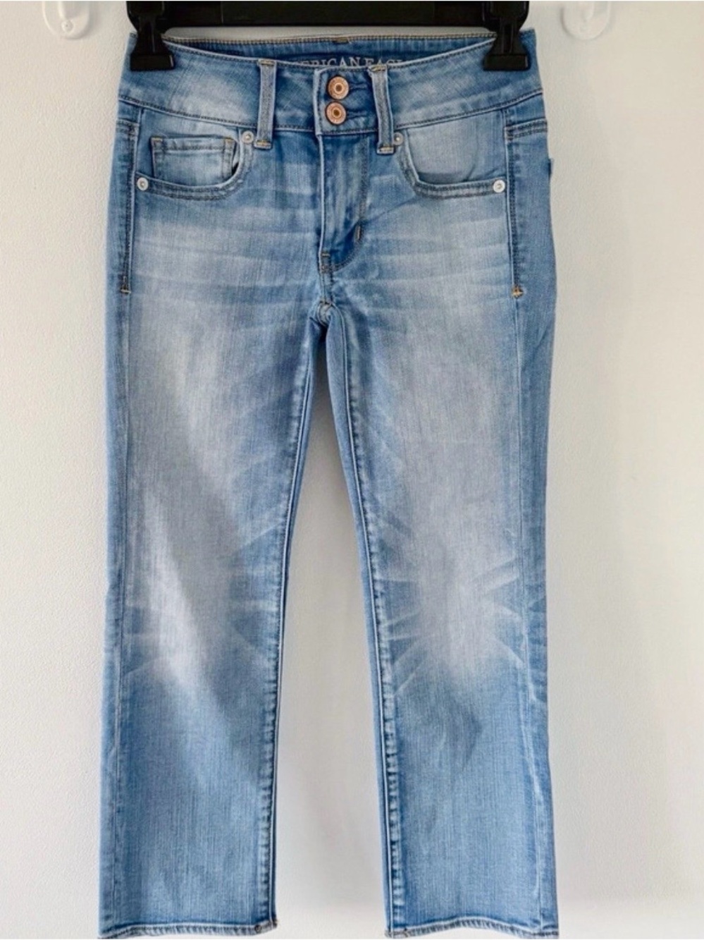 American Eagle Jeans Women 00 Regular Artist Crop Super Stretch Light Wash Capri